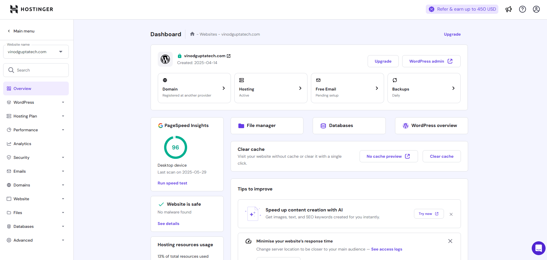 hostinger dashboard